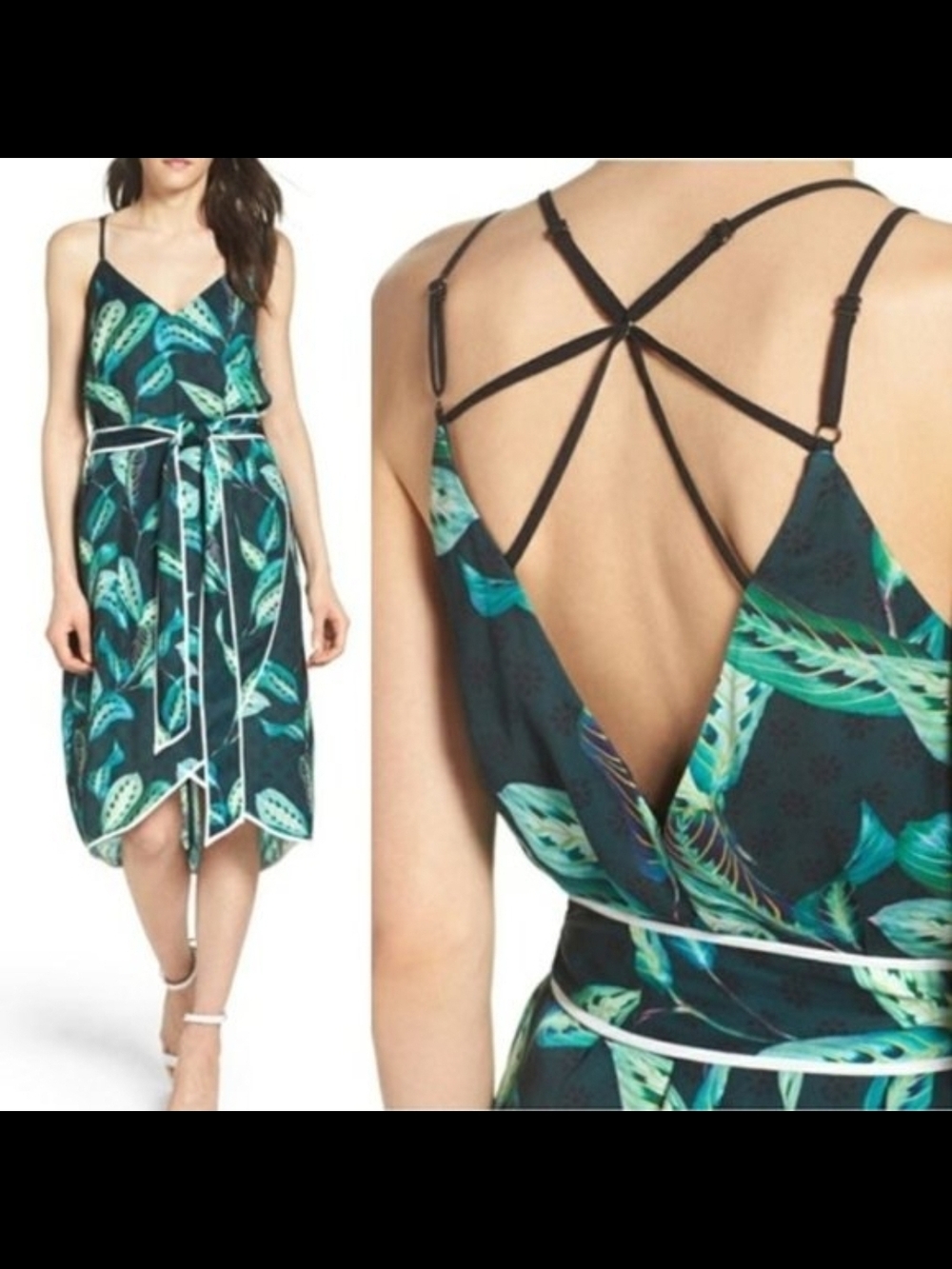 Adelyn Rae Teal & Green Tropical Leaf Strappy Back Mini Dress